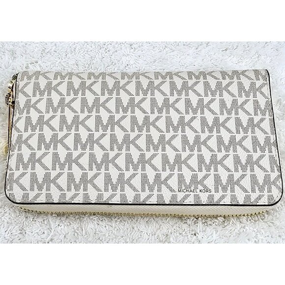 MICHAEL KORS Vanilla Canvas Jet Set Travel Large Continental Wallet Wristlet EUC - Picture 6 of 16